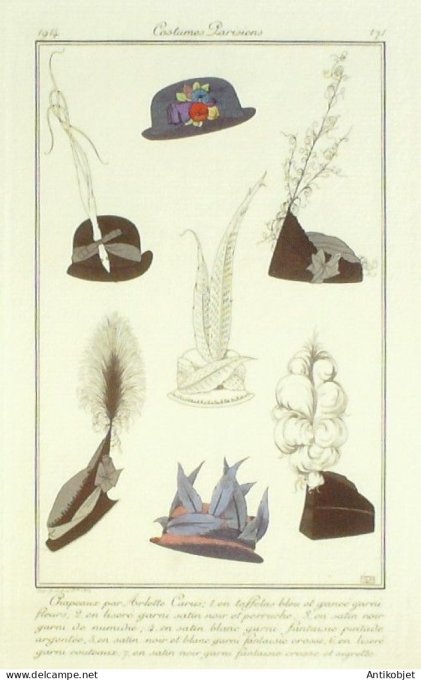 Gravure Mode Costume Parisien 1914 # 171 Anonyme (eau forte)