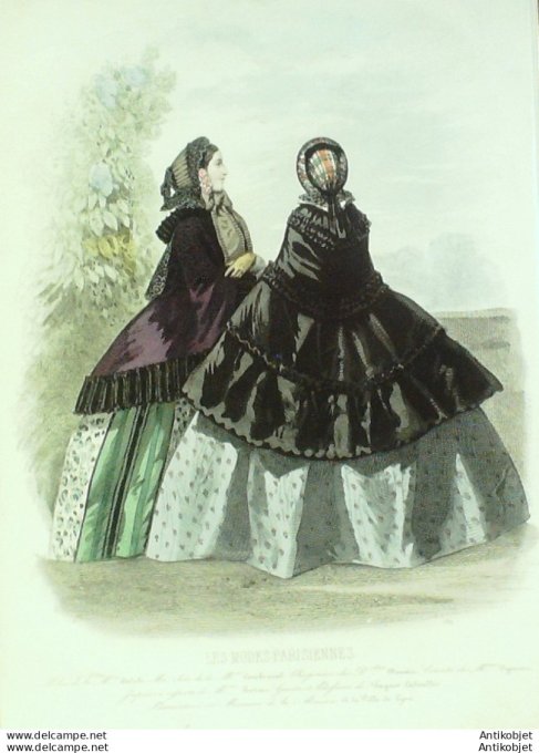 Gravure Les Modes Parisiennes 1858 # 789 Robes coton Maison Delisle
