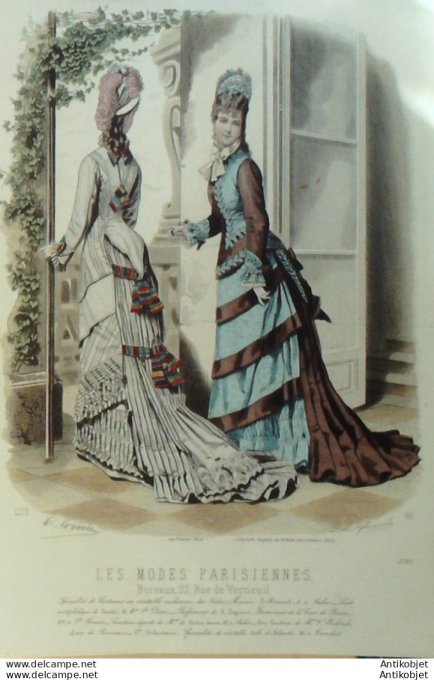 Gravure Les Modes Parisiennes 1876 #1701 Robes Cachemire des Indes Maison Roussel