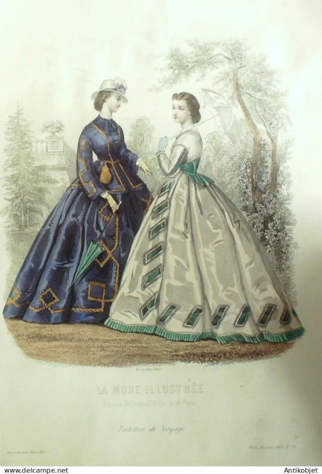 Gravure Mode illustree 1863 # 28 (Old Fashion plate)