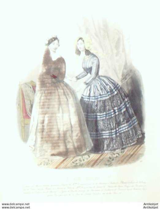Gravure Les Modes Parisiennes 1846 # 167 Robes de matin Maison Romain