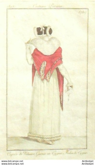 Gravure Mode Costume Parisien 1807 #  785 (eau forte old Fashion plate