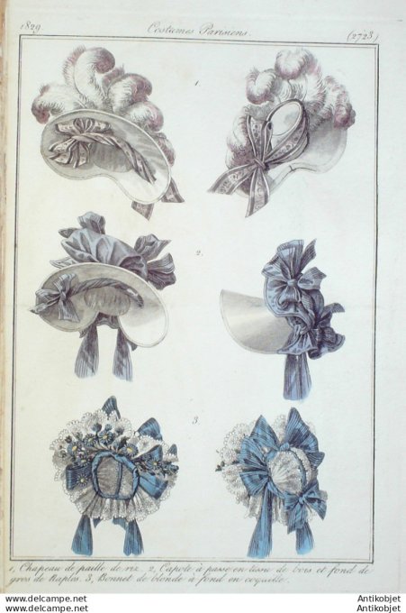 Costume Parisien 1829 # 2723 Chapeau de paille capote tissu
