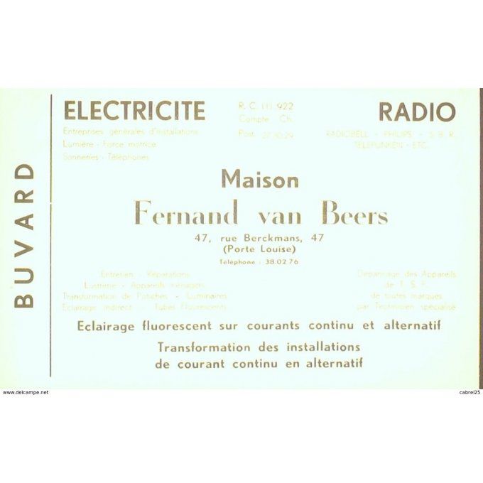 Buvard FERNAND VAN BEERS Eclairage Bruxelles