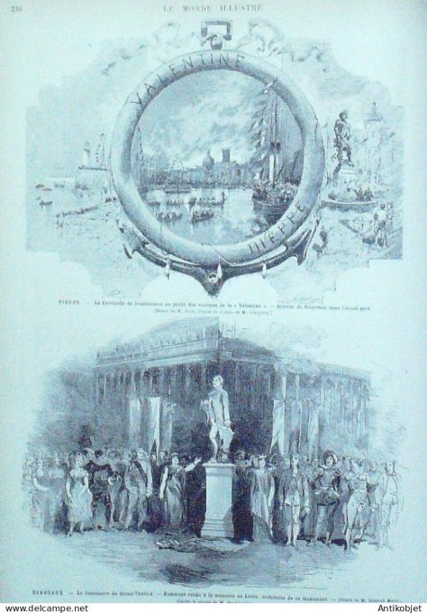 Le Monde illustré 1880 n°1203 Bordeaux (33) Russie St-Pétersbourg Dieppe (76)