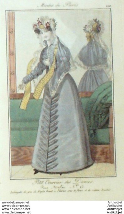 Gravure Mode Courrier des Dames 1824 #  210 (eau forte old Fashion plate)