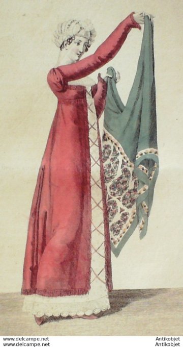 Gravure de mode Costume Parisien 1811 n°1134 Pardessus garni en franges