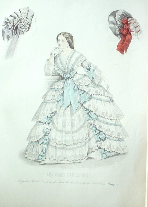 Gravure Les Modes Parisiennes 1856 # 754b Peignoir en tulle Maison Payan