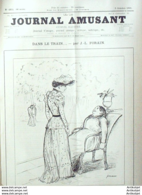 Le Journal Amusant 1891 # 1831 Histoire du vieux Monsieur d'une Dame et d'un parapluie par Stop