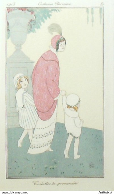 Gravure de mode Costume Parisien 1913 pl.081 FRANC-NOHAIN Madeleine