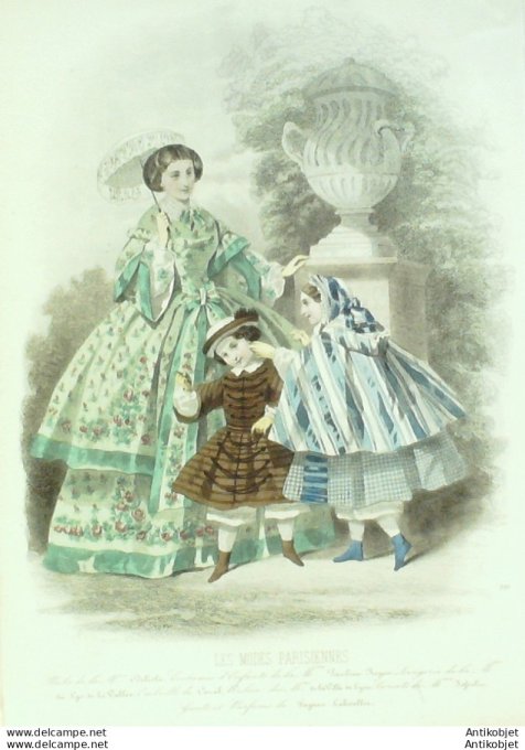 Gravure Les Modes Parisiennes 1858 # 791 Robe de printemps Maison Delisle