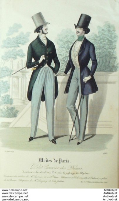 Gravure Mode Courrier des Dames 1839 # 1563 (eau forte old Fashion plate)