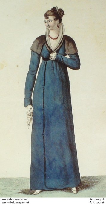 Gravure de mode Costume Parisien 1805 n° 601 (An 13) Costume de demoiselle