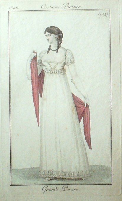 Gravure Mode Costume Parisien 1806 #  755 (eau forte old Fashion plate