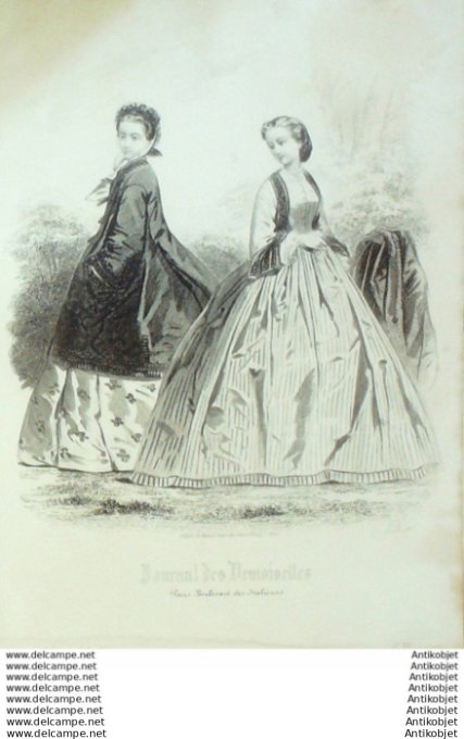 Gravure Mode J.Demoiselles 1862 # 07b (aquarelle Old Fashion plate)