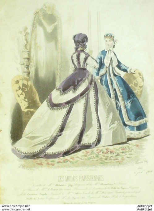 Gravure Les Modes Parisiennes 1865 #1193 Peignoir velours Maison Ghys