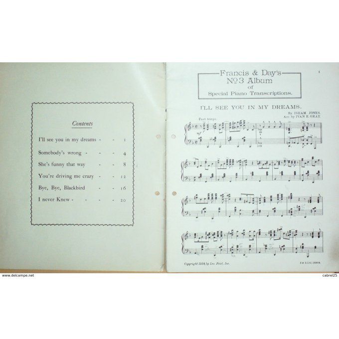 FRANCIS DAY'S 3-6 succès PIANO-1927