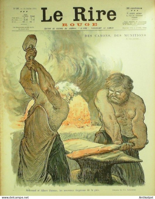 Le Rire Rouge 1915-07-31 #  37 Journal humoristique Ed.Originale Canons Munitions