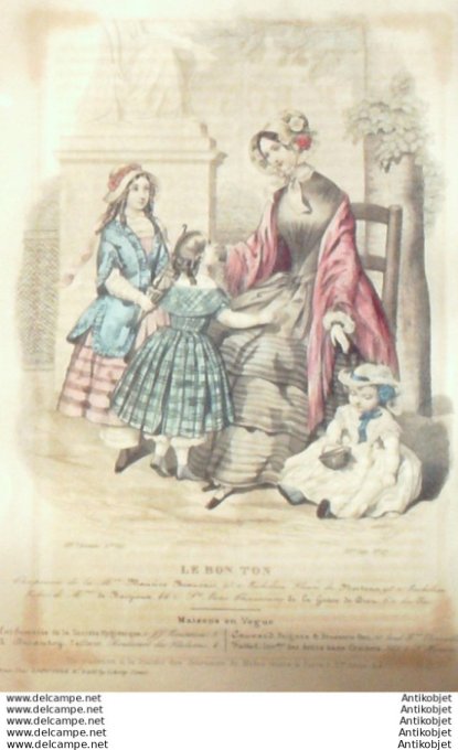 Gravure Mode Le Bon Ton 1847 14 # 17 (aquarelle old fashion plate)
