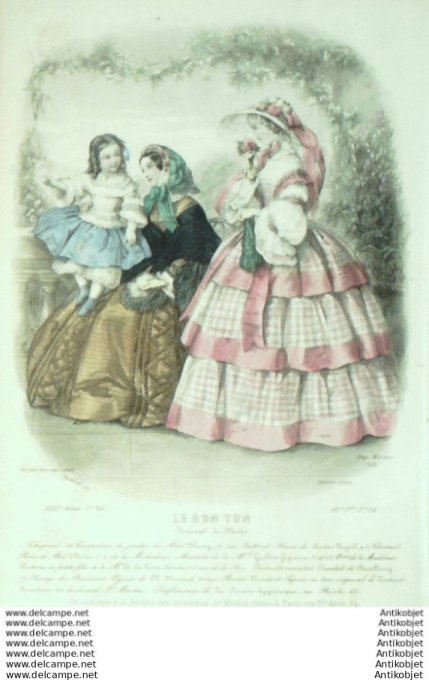 Gravure Mode Le Bon Ton 1856 23 # 24 (aquarelle old fashion plate)