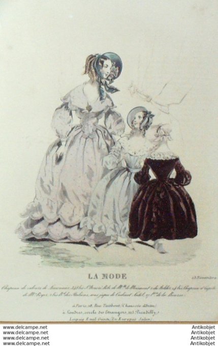 Gravure La mode 1839 # 43 (aquarelle old Fashion plate)