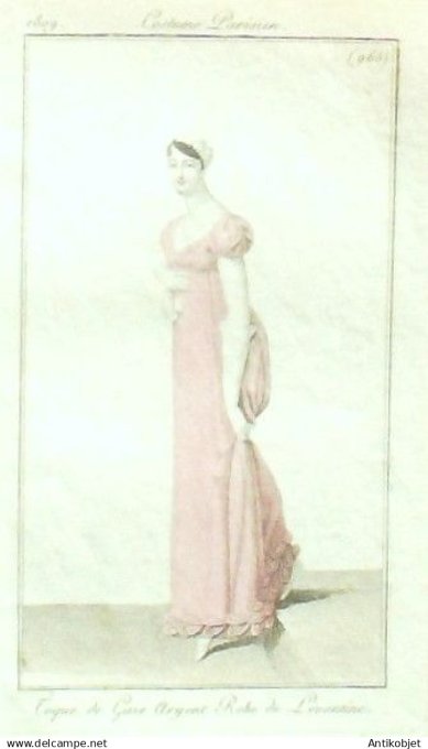 Costume Parisien 1809 # 965 (eau forte) Robe Lévantine