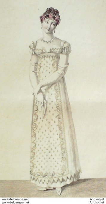 Gravure de mode Costume Parisien 1811 n°1135 Robe de bal