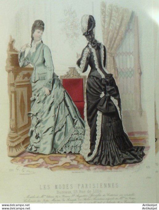 Gravure Les Modes Parisiennes 1876 #1703 Robes Cachemire des Indes Maison Céline a