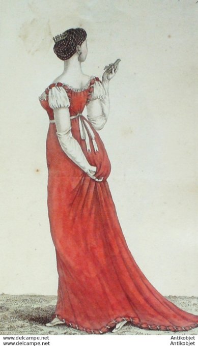Gravure de mode Costume Parisien 1805 n° 602 (An 13) Robe velours