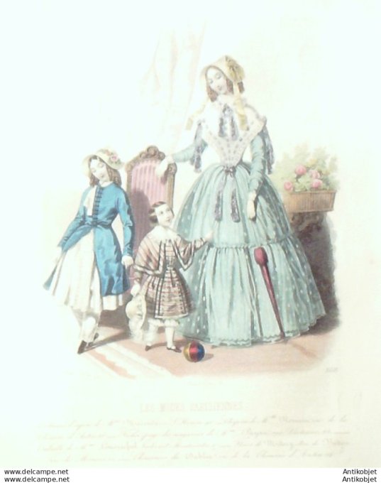 Gravure Les Modes Parisiennes 1846 # 168 Costumes enfants Maison Marendaz
