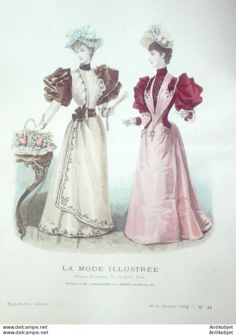 Gravure Mode illustree 1894 # 44 (Old Fashion plate) rare