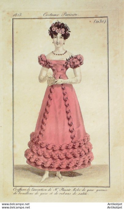 Costume Parisien 1823 # 2130 Robe de gaze garnie de bouillons