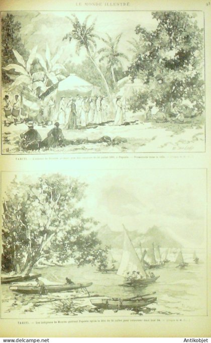 Le Monde illustré 1884 n°1428 Tahiti Papeete Vaïraao faré-haou Raïatéa Renan