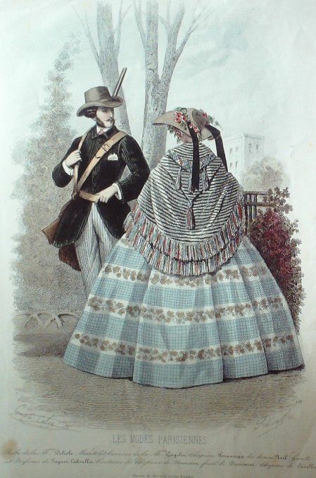 Gravure Les Modes Parisiennes 1857 # 759 Habit de chasse homme Maison Delisle