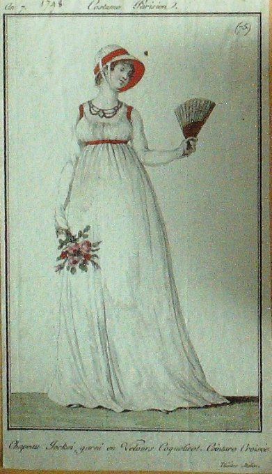 Gravure Mode Costume Parisien 1798 an  7 #  75 (eau forte old Fashion plate