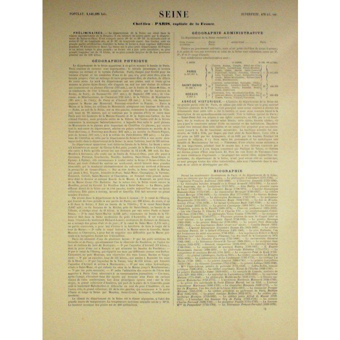 Carte Seine (75) Paris Graveur Lecoq Waltner Barbier 1868