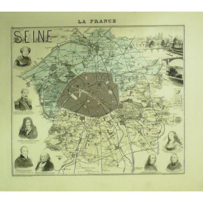 Carte Seine (75) Paris Graveur Lecoq Waltner Barbier 1868