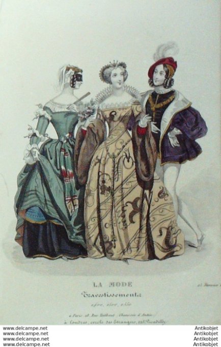 Gravure La mode 1840 #  4 (aquarelle old Fashion plate)