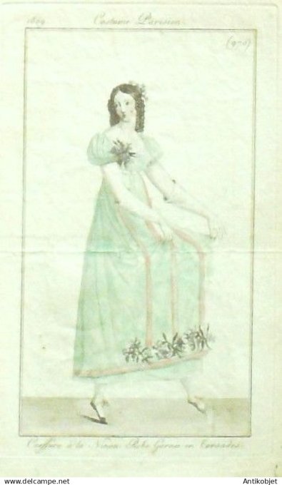 Costume Parisien 1809 # 970b (eau forte) Robe garnie en torsades