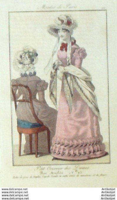 Gravure Mode Courrier des Dames 1824 #  211 (eau forte old Fashion plate)
