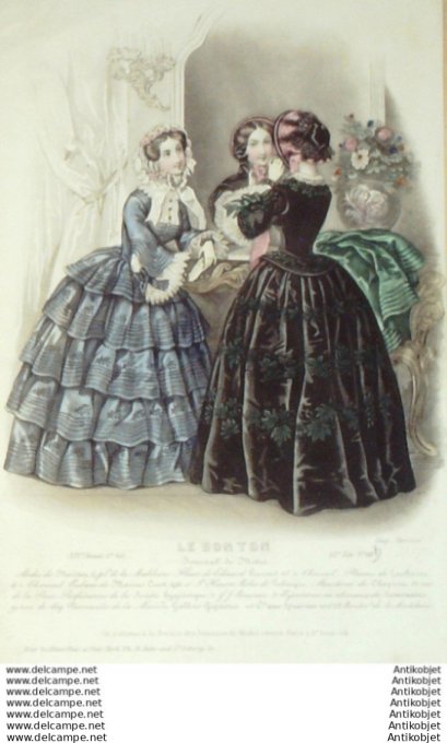 Gravure Mode Le Bon Ton 1847 14 # 18 (aquarelle old fashion plate)