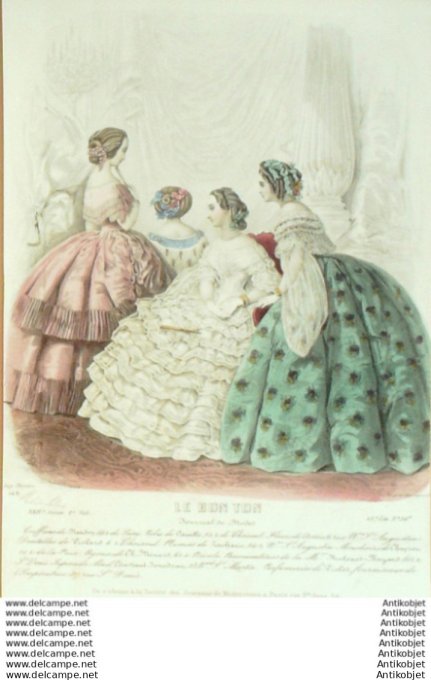 Gravure Mode Le Bon Ton 1856 23 # 34 (aquarelle old fashion plate)