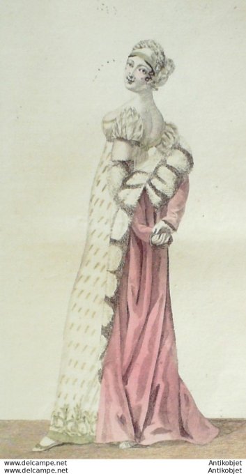 Gravure de mode Costume Parisien 1811 n°1136 Robe lamée