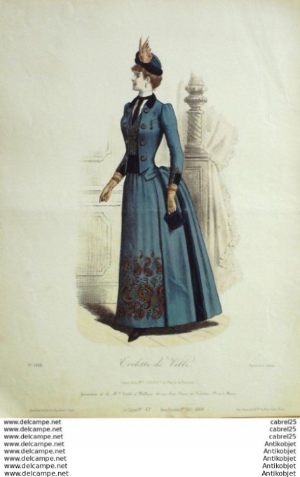 Gravure Mode Le Coquet 1888 # 42 (Old Fashion plate)