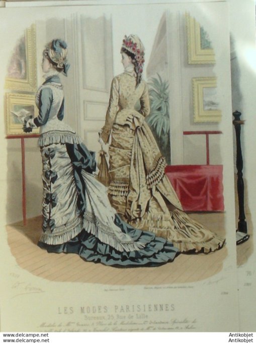 Gravure Les Modes Parisiennes 1876 #1704 Robes toile d'Irlance Maison Grassis at