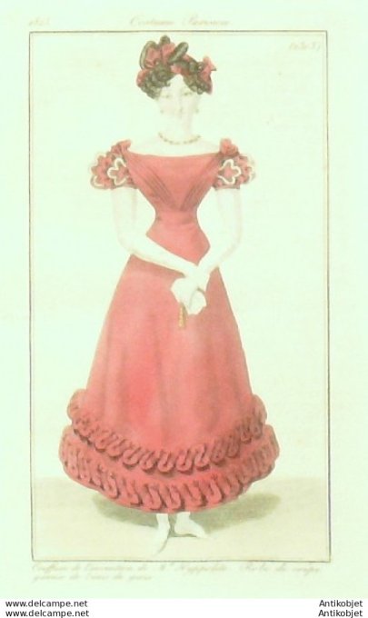 Costume Parisien 1825 # 2303 Robe crêpe & biais de gaze