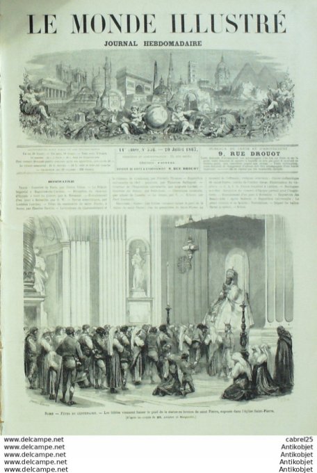 Le Monde illustré 1867 n°536 Italie Rome Boulogne (62) Luchon (31) Marseille (13) Gént Chinois Nain 