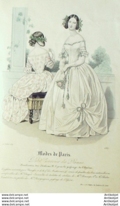 Gravure Mode Courrier des Dames 1839 # 1557 (eau forte old Fashion plate)