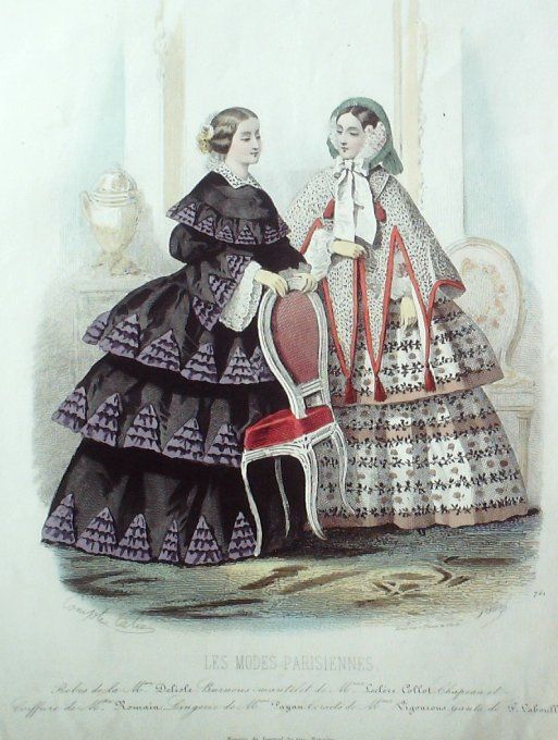 Gravure Les Modes Parisiennes 1857 # 761 Robes d'intérieur Maison Delisle