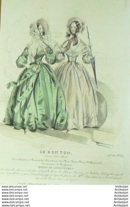 Gravure Mode Le Bon Ton 1839 # 334 (aquarelle old fashion plate)